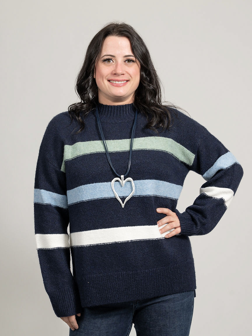 Striped Long Sleeve Mock-Neck Sweater Image 3