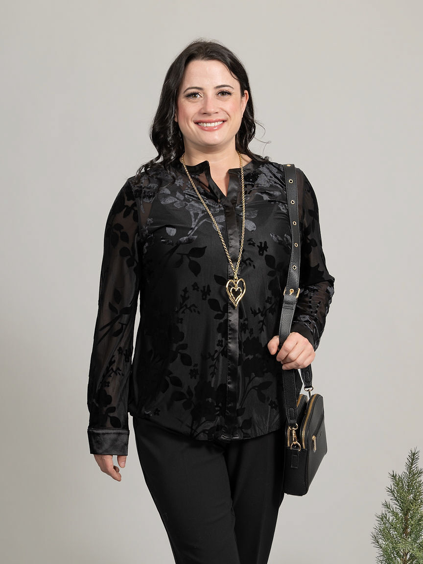 Long Sleeve Button Up Burnout Blouse