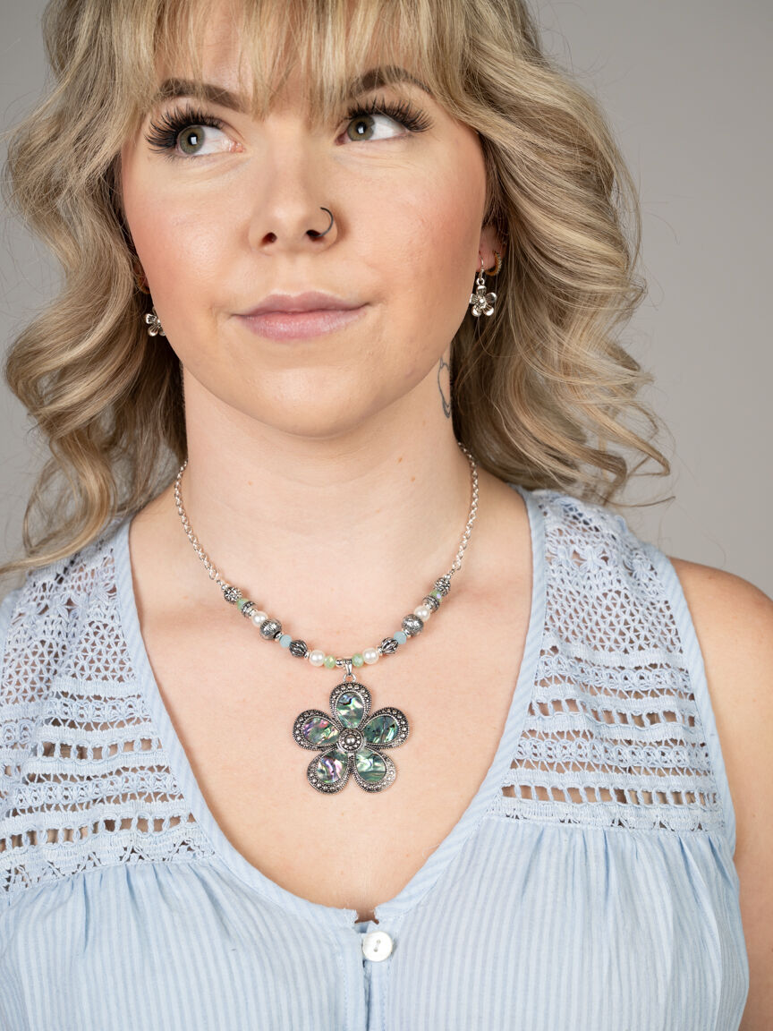 Abalone Flower Necklace and Earring Set