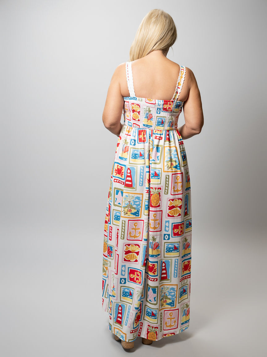 Square-Neck Rickrack Trim Maxi Dress