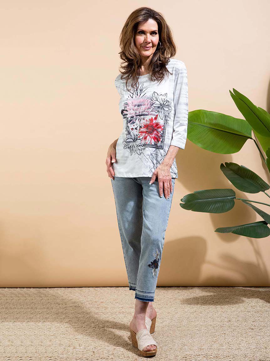 Foil Flowers &frac34; Sleeve Top Image 1