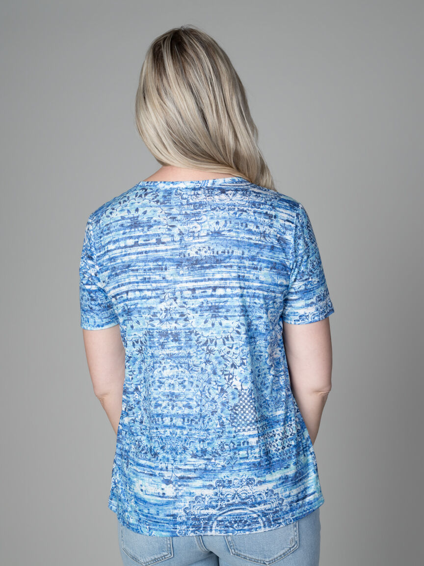 Short Sleeve Vintage Print Top With Hotfix