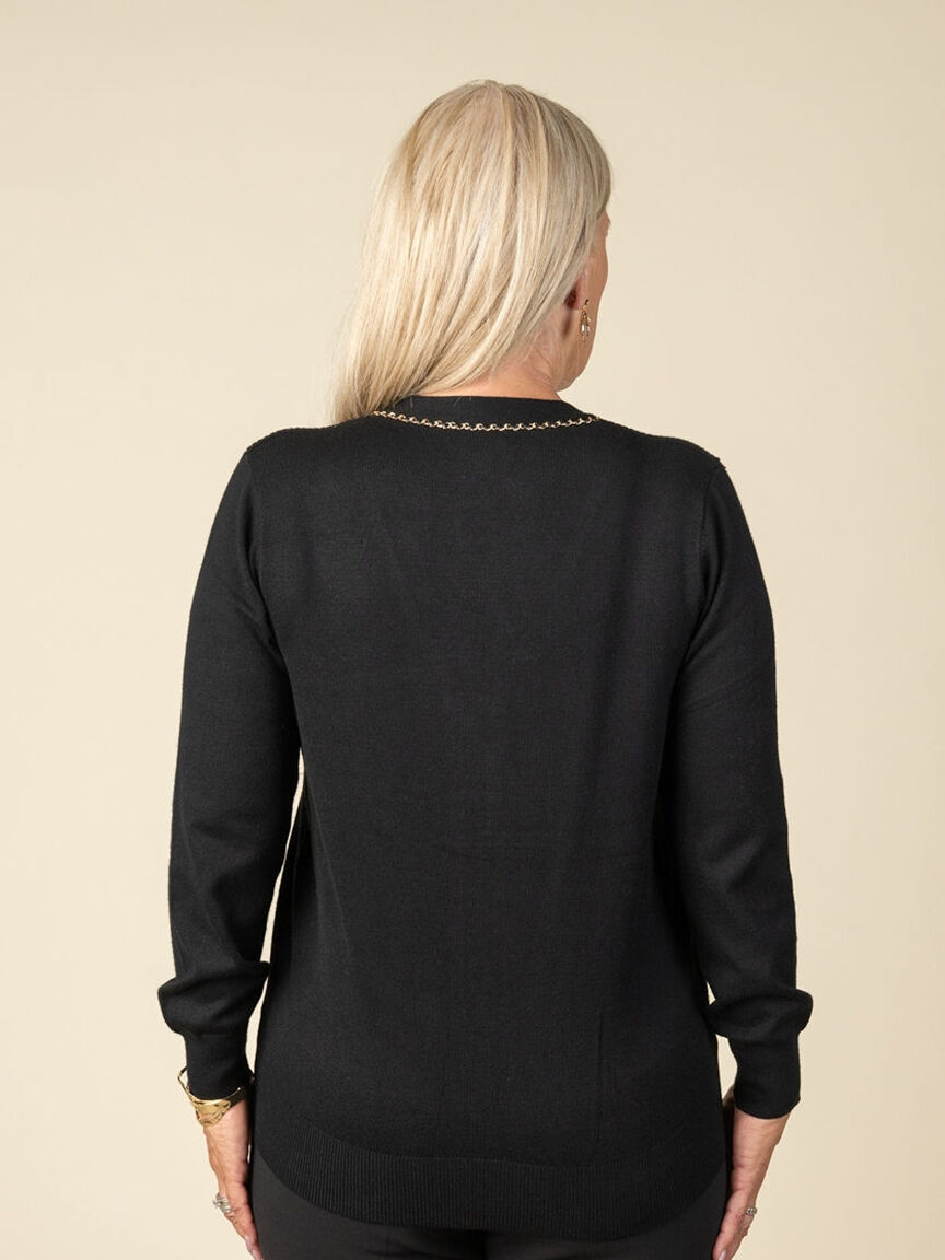 Long Sleeve Gold Trim Button Up Cardigan