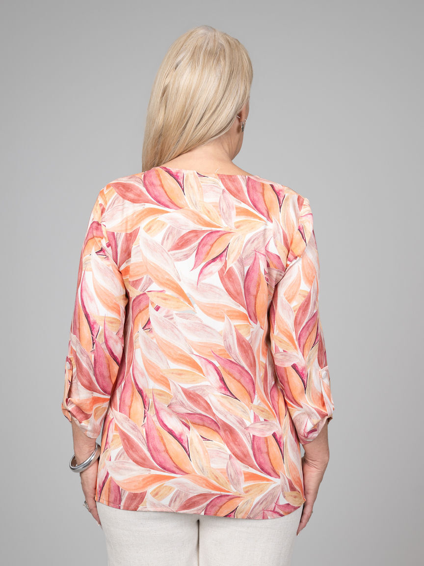 Printed 3/4 Sleeve Henley Top 