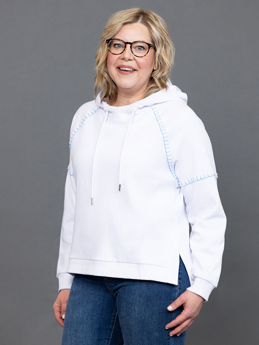 French Terry Contrast-Stitch Long-Sleeve Hoody  Image 2