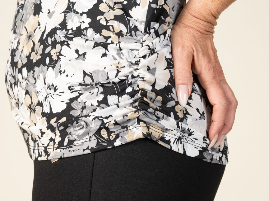 Short Sleeve Floral Top with Side Ruching Image 3