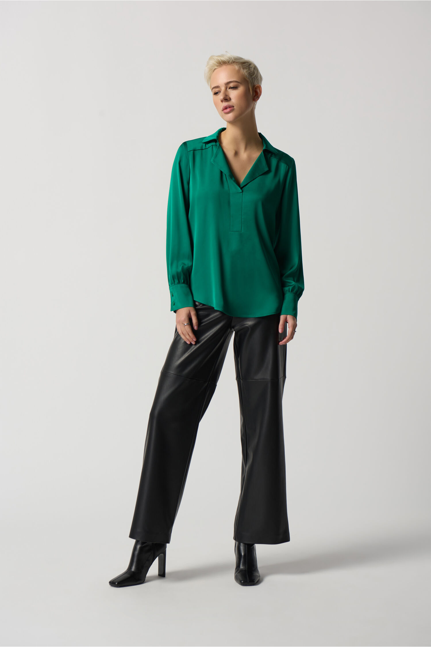 Notched Collar Satin Blouse Image 1