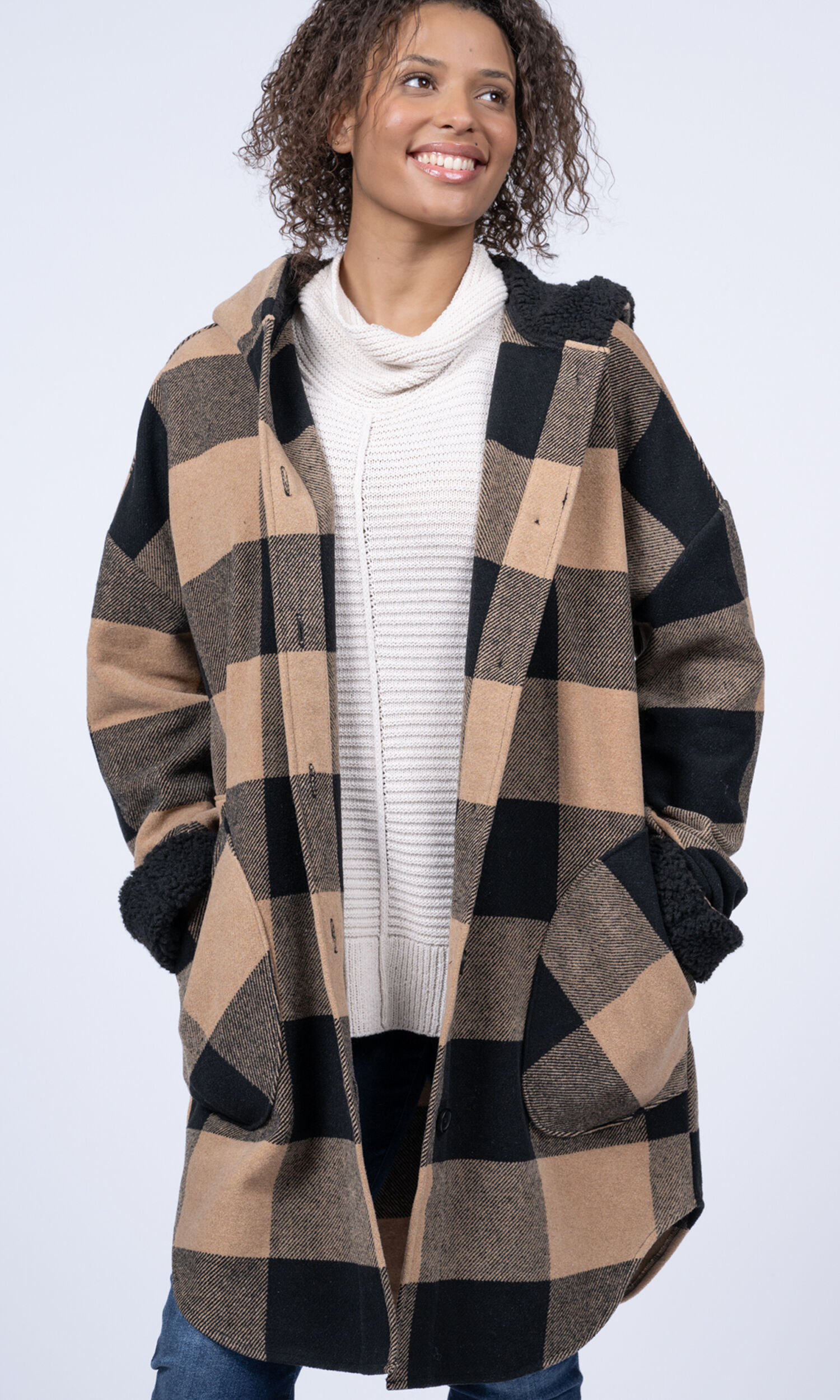 Buffalo Plaid Hooded Shacket  Image 1