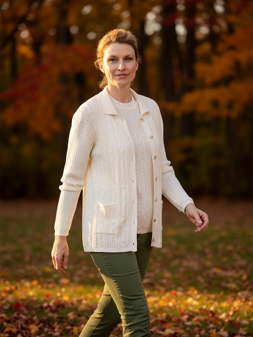 Long Sleeve Cable Knit Sweater Twin Set