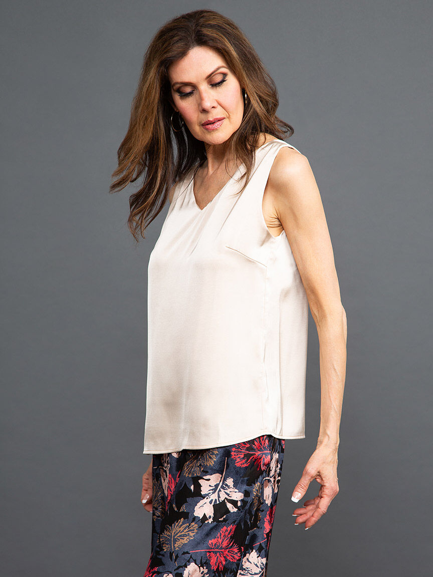 Sleeveless V-Neck Satin Blouse Image 3