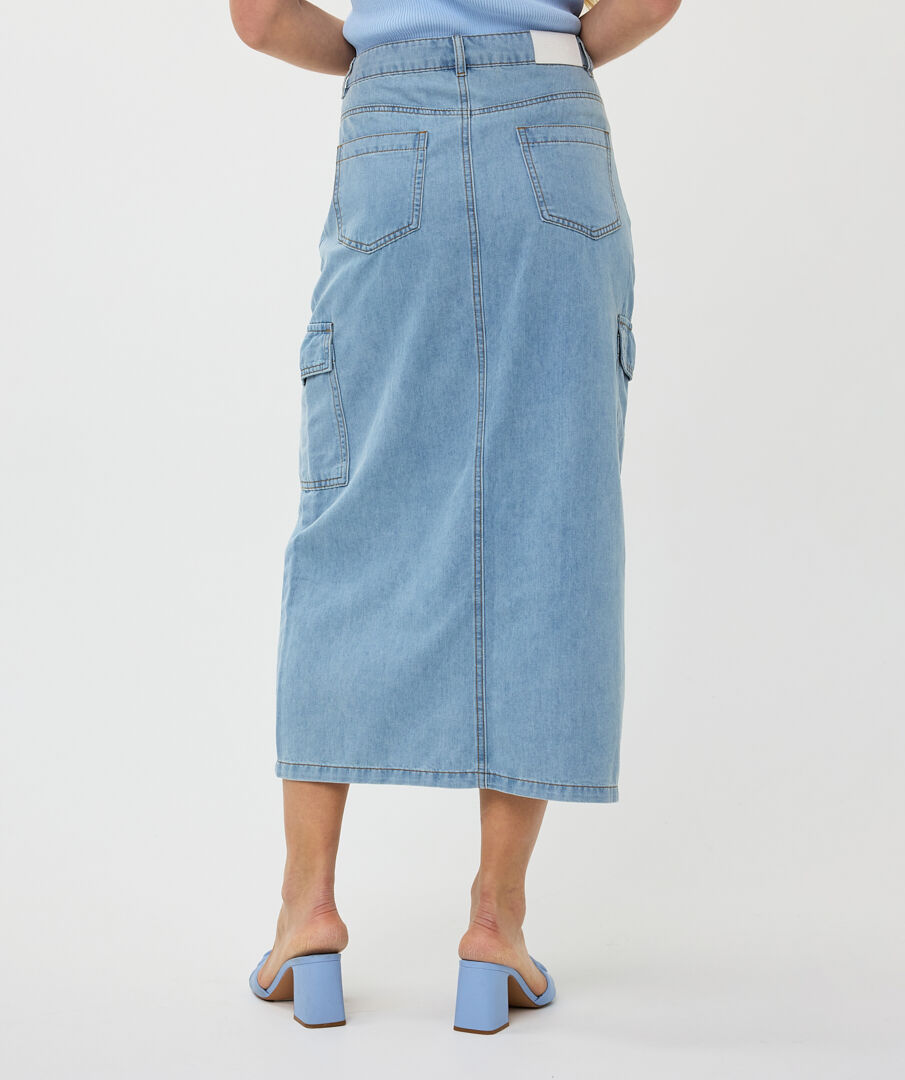 Denim Midi Cargo Skirt