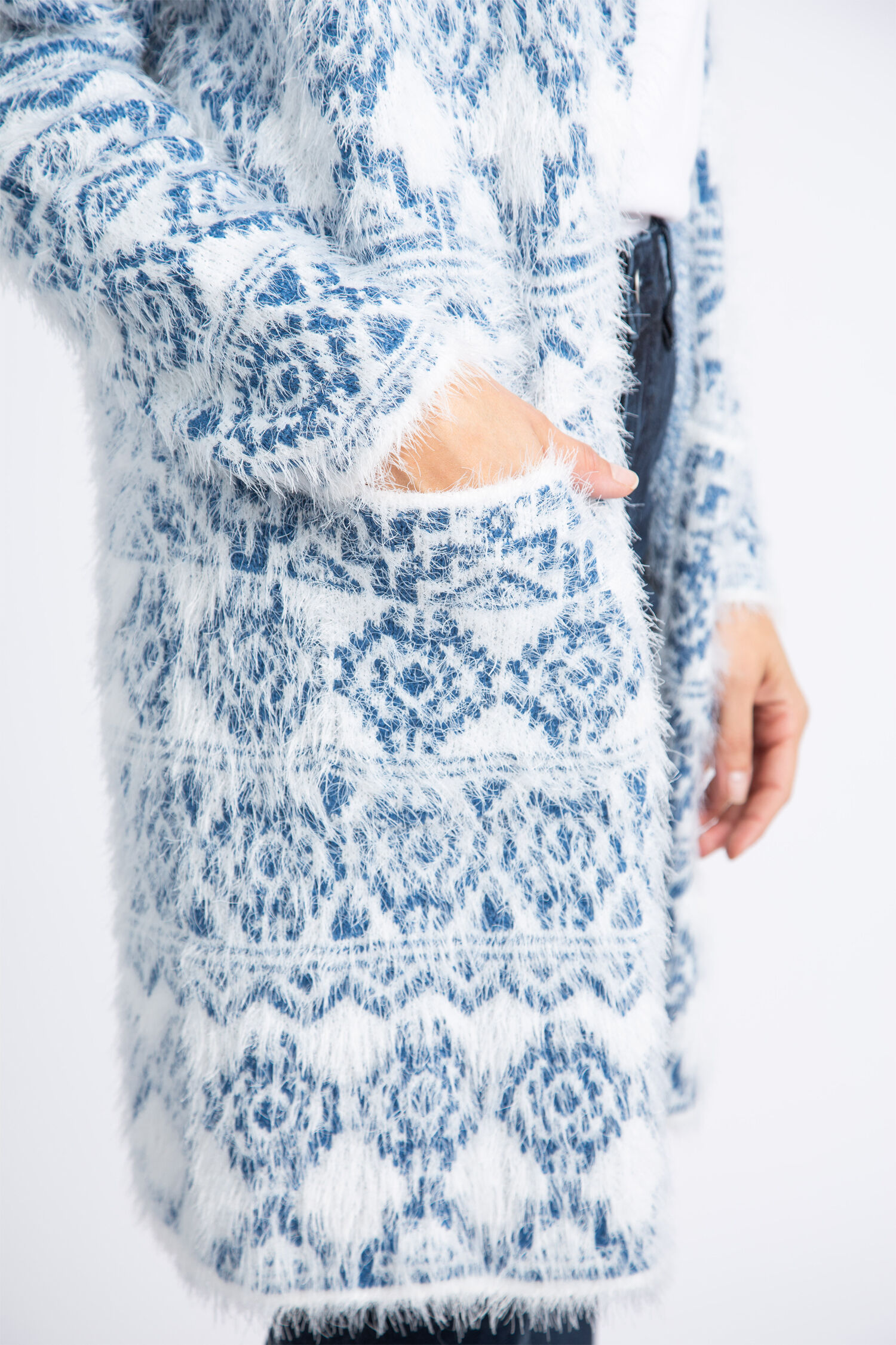 Open Front Hooded Eyelash Knit Cardigan  Image 4