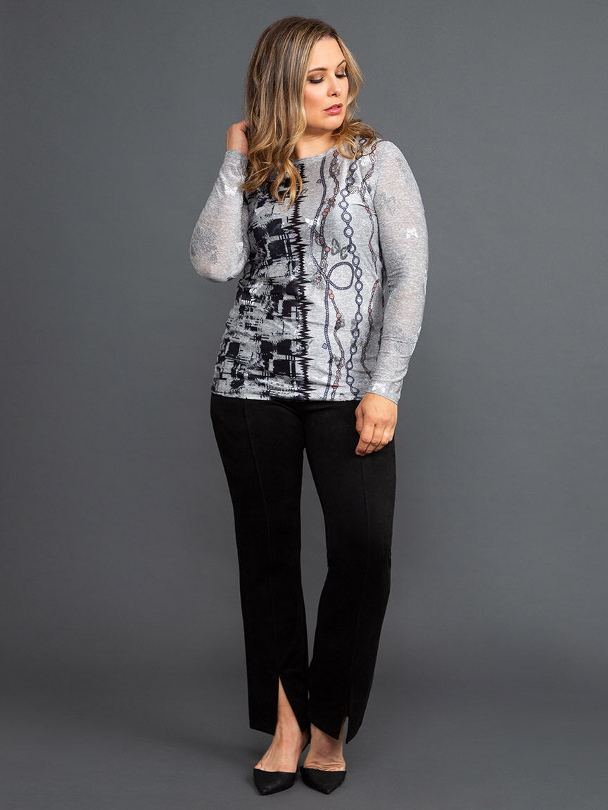 Long Sleeve Chain Print Top 