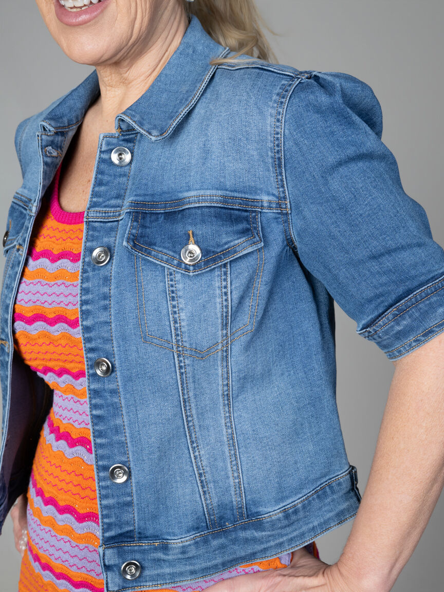 Elbow-Sleeve Adjustable Waist Denim Jacket