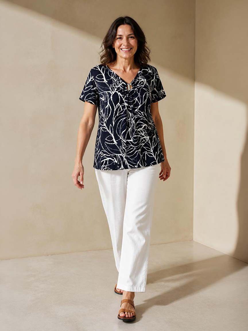 Textured Leaf Print Top