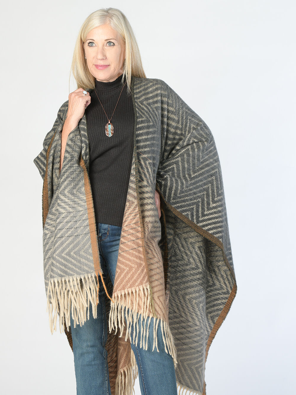 Herringbone Poncho Cape Image 3