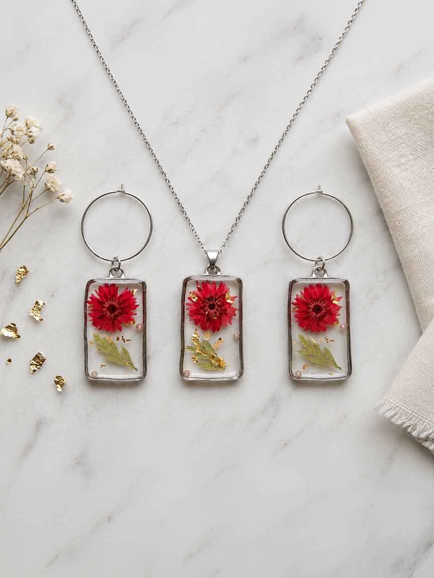Hoop Earrings with Resin Flowers Hanging