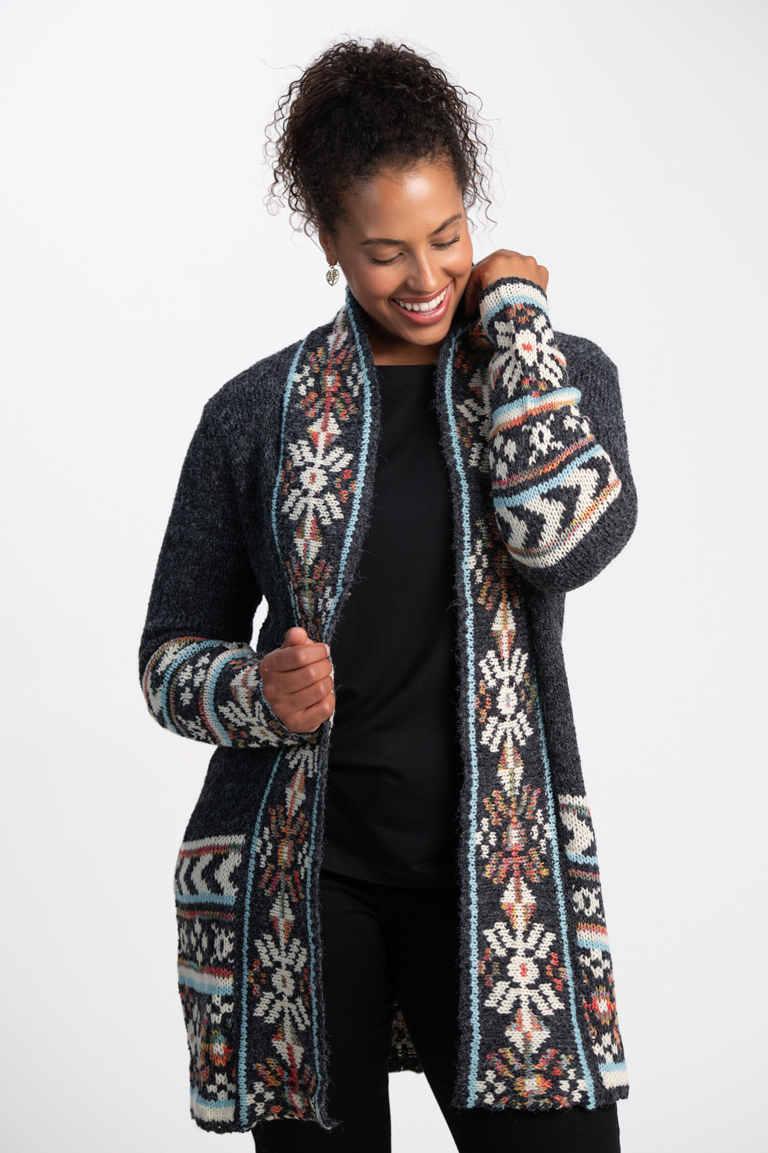 Open Front Long Knit Cardigan  Image 3