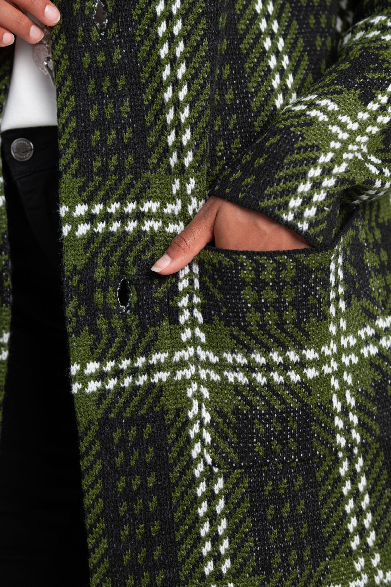 Long Plaid Button-Up Coat  Image 6