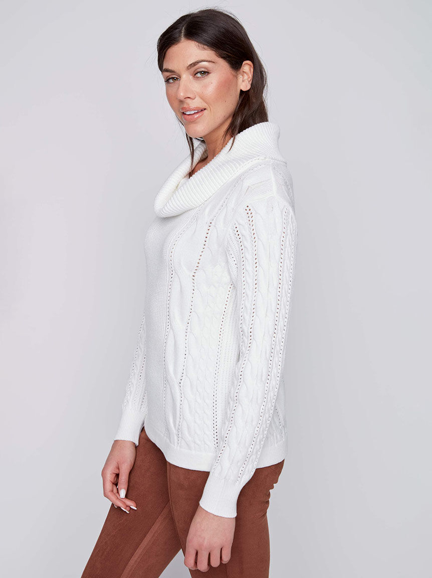 Mock Neck Cable Knit Sweater Image 2