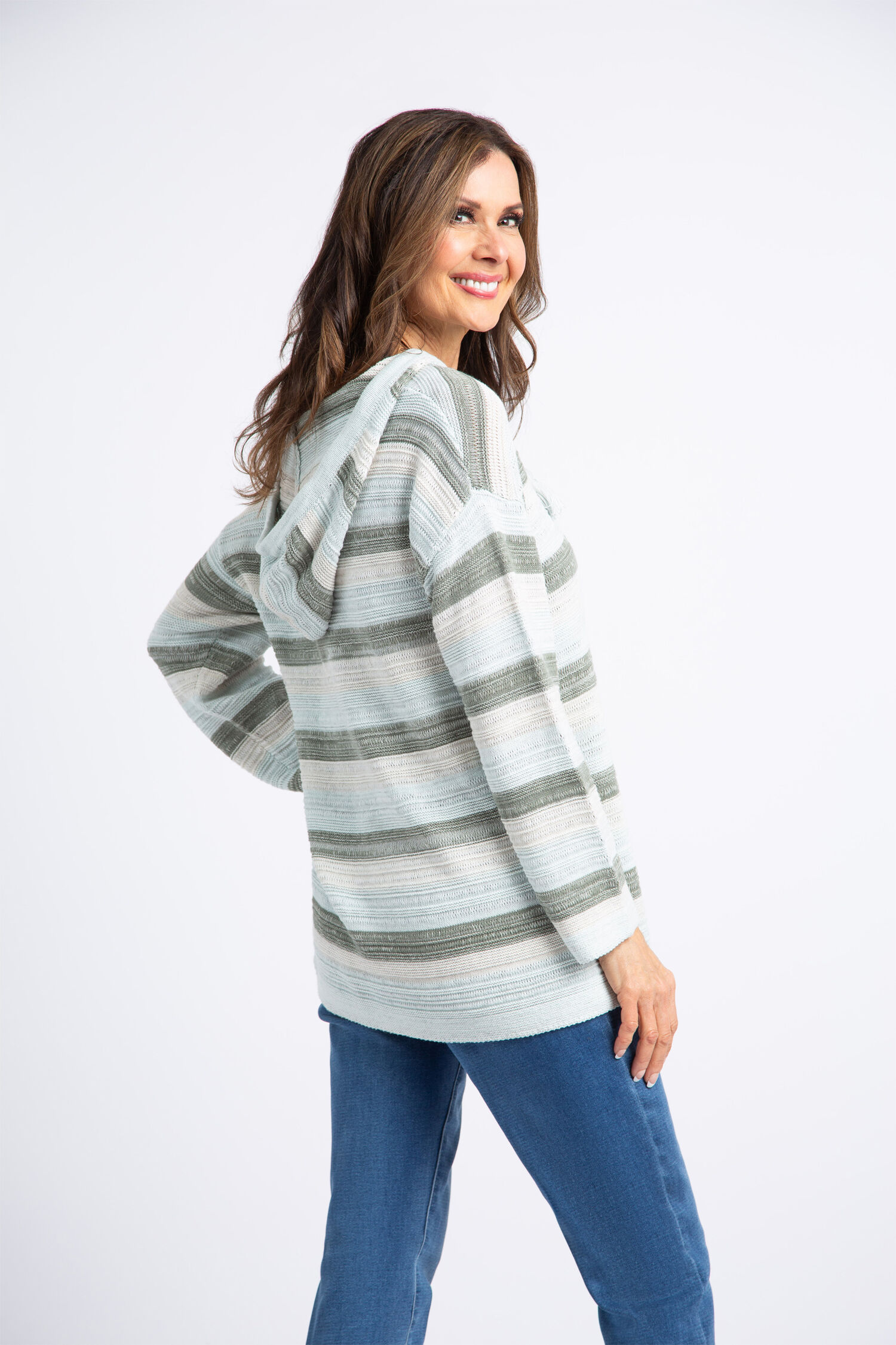 Striped Knit Hoodie w/ Tassels  Image 3