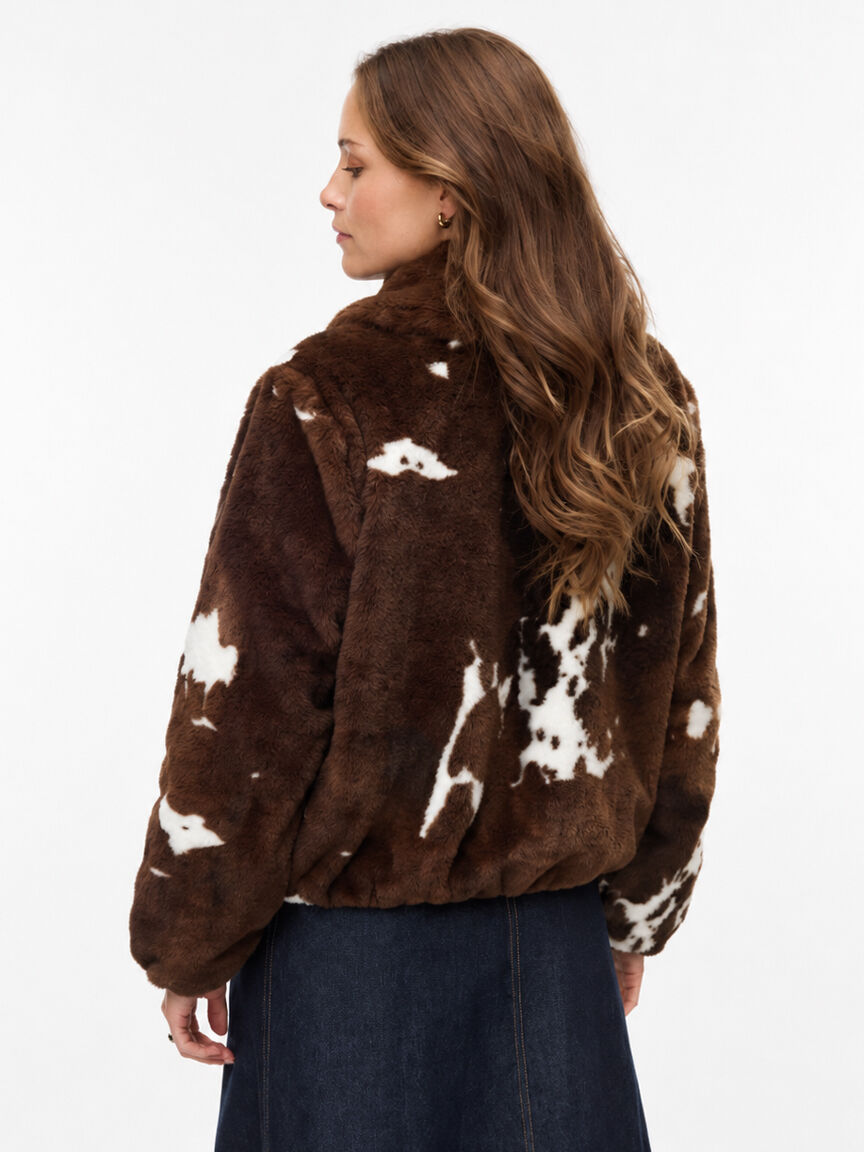 Cow Print Faux Fur Jacket