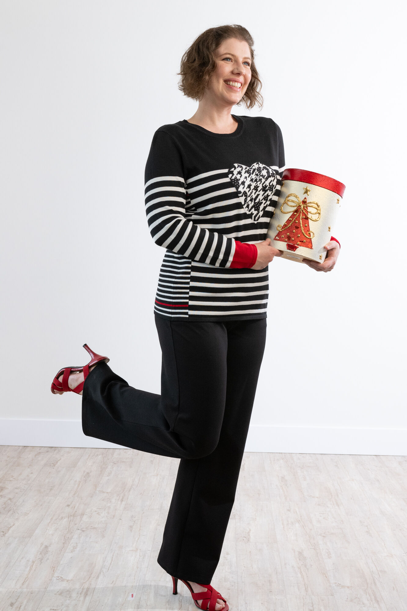 Stripes Heart Houndstooth Fall Sweater Image 3