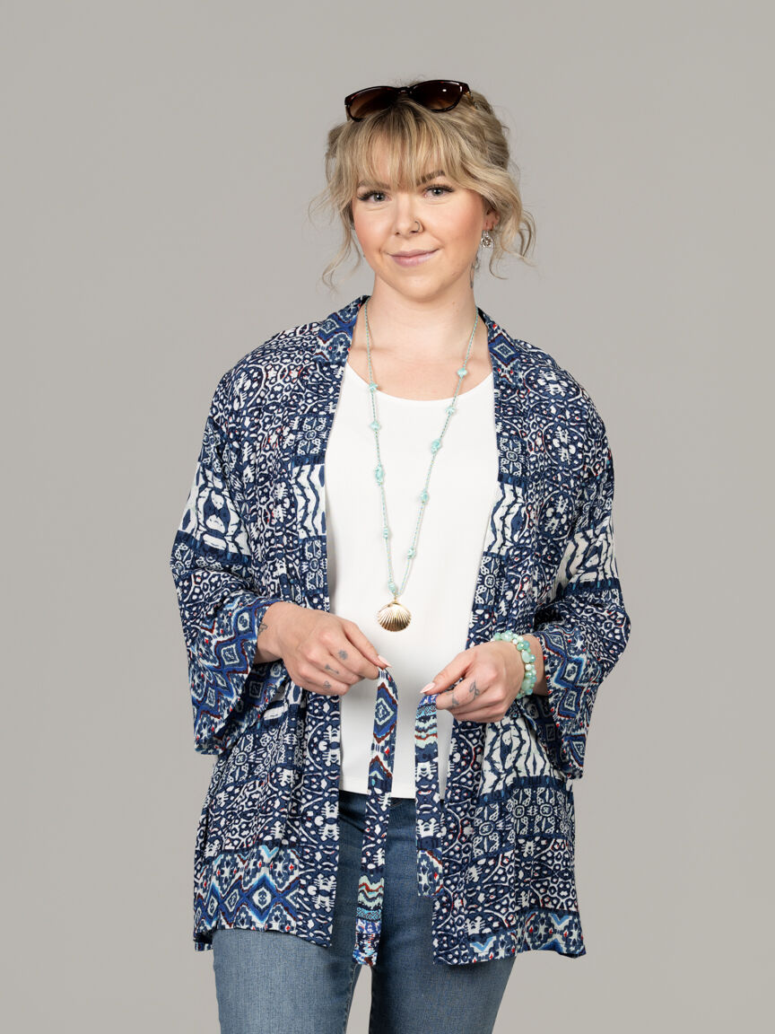 Thigh Length Kimono With Waist Tie