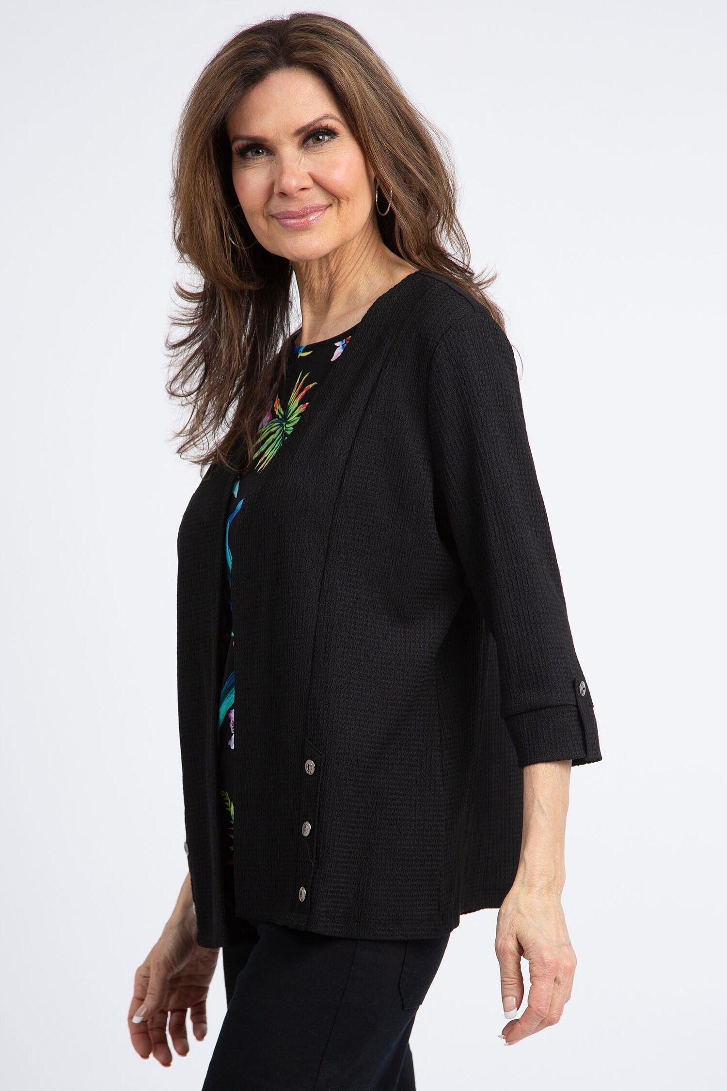 Three Quarter Sleeve Textured Cardigan Image 2