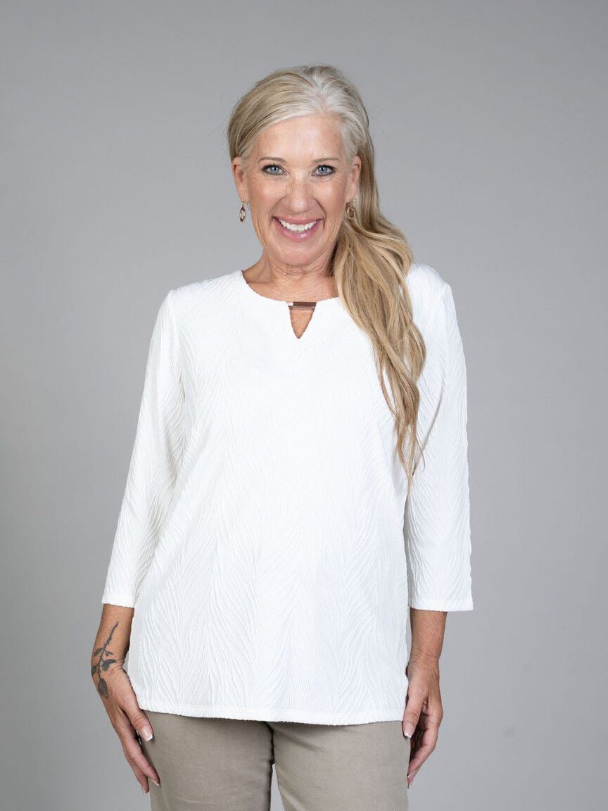 3/4 Sleeve Top With Keyhole Neckline