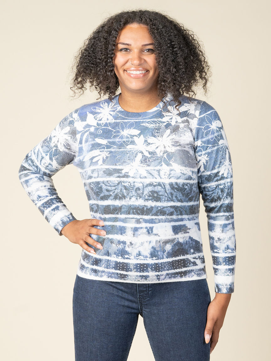 Long Sleeve Crew Neck Printed Sweater