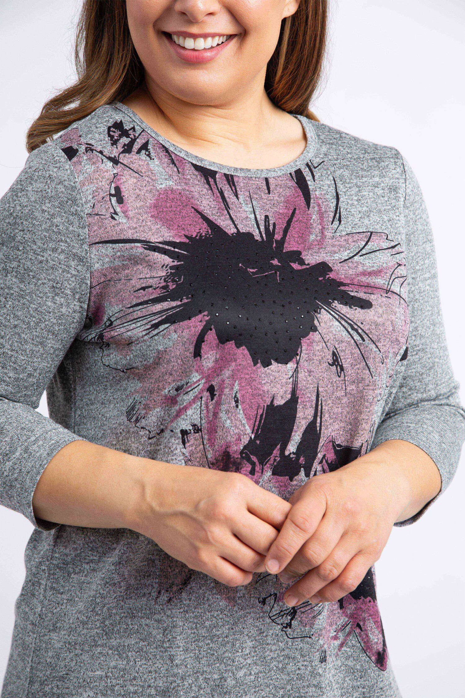 &frac34; Sleeve Flower Print Top  Image 4