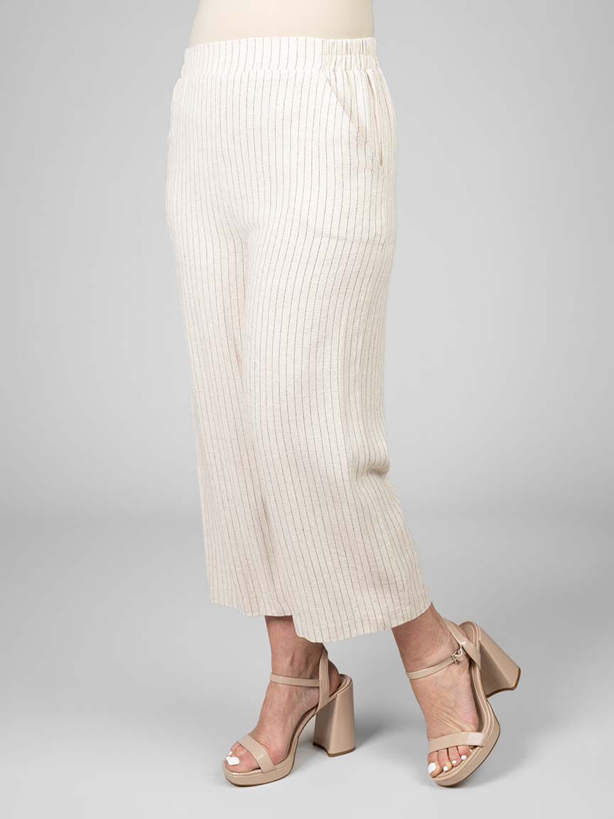 Elastic Waist Striped Linen Flowy Pants
