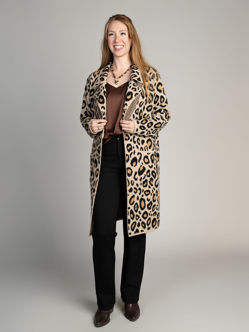 Open Front Leopard Coatigan