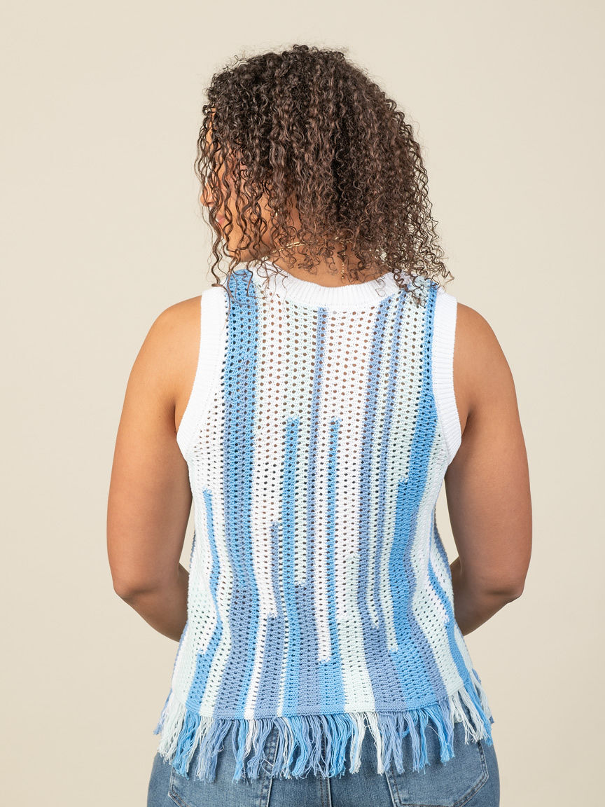 Sleeveless Cotton Sweater with Fringe Image 3