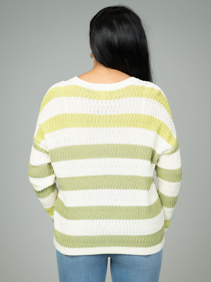 Long Sleeve Shoulder Drop Stripped Sweater