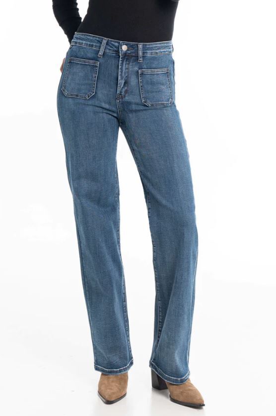 High-Waist True Blue Wide-Leg Four Pocket Denim  Image 1