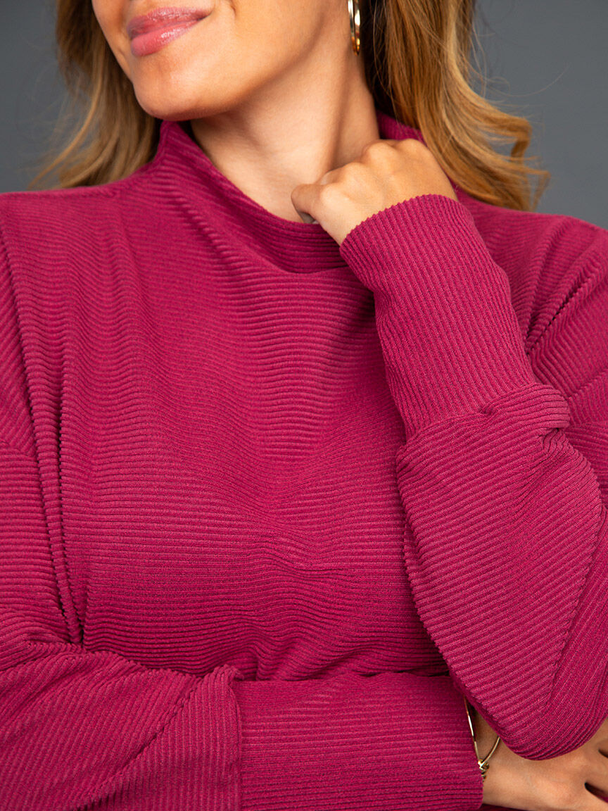 Funnel Neck Long Sleeve Ribbed Top Image 5