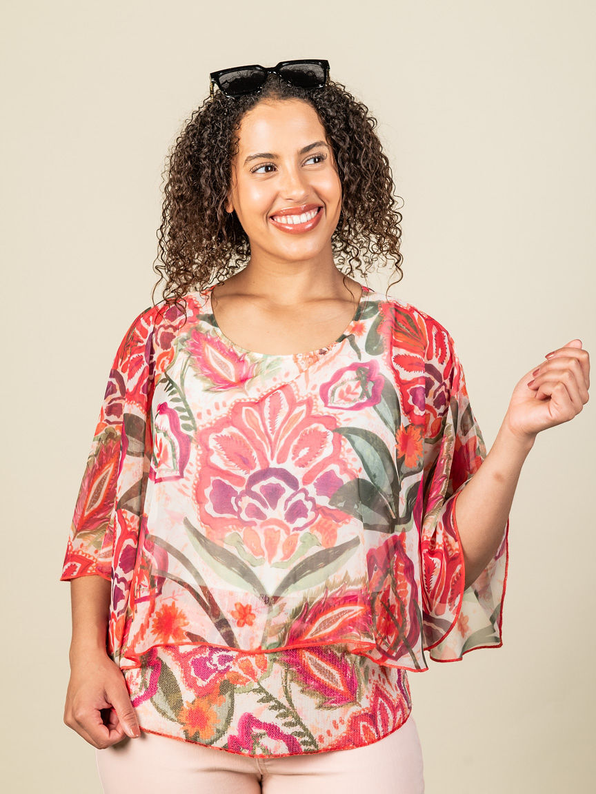 Sheer Overlay Short Sleeve Poncho Image 1