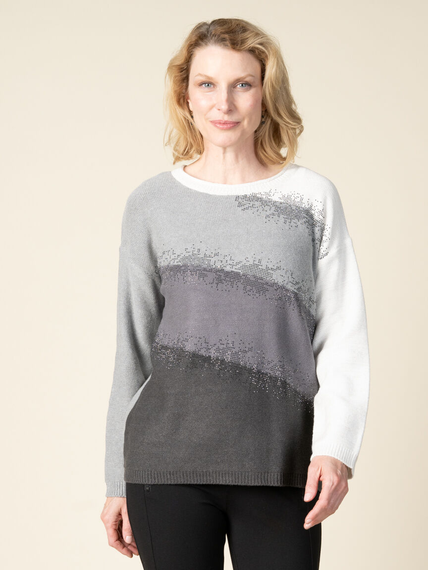 Long Sleeve Color Block Sweater With Hotfix