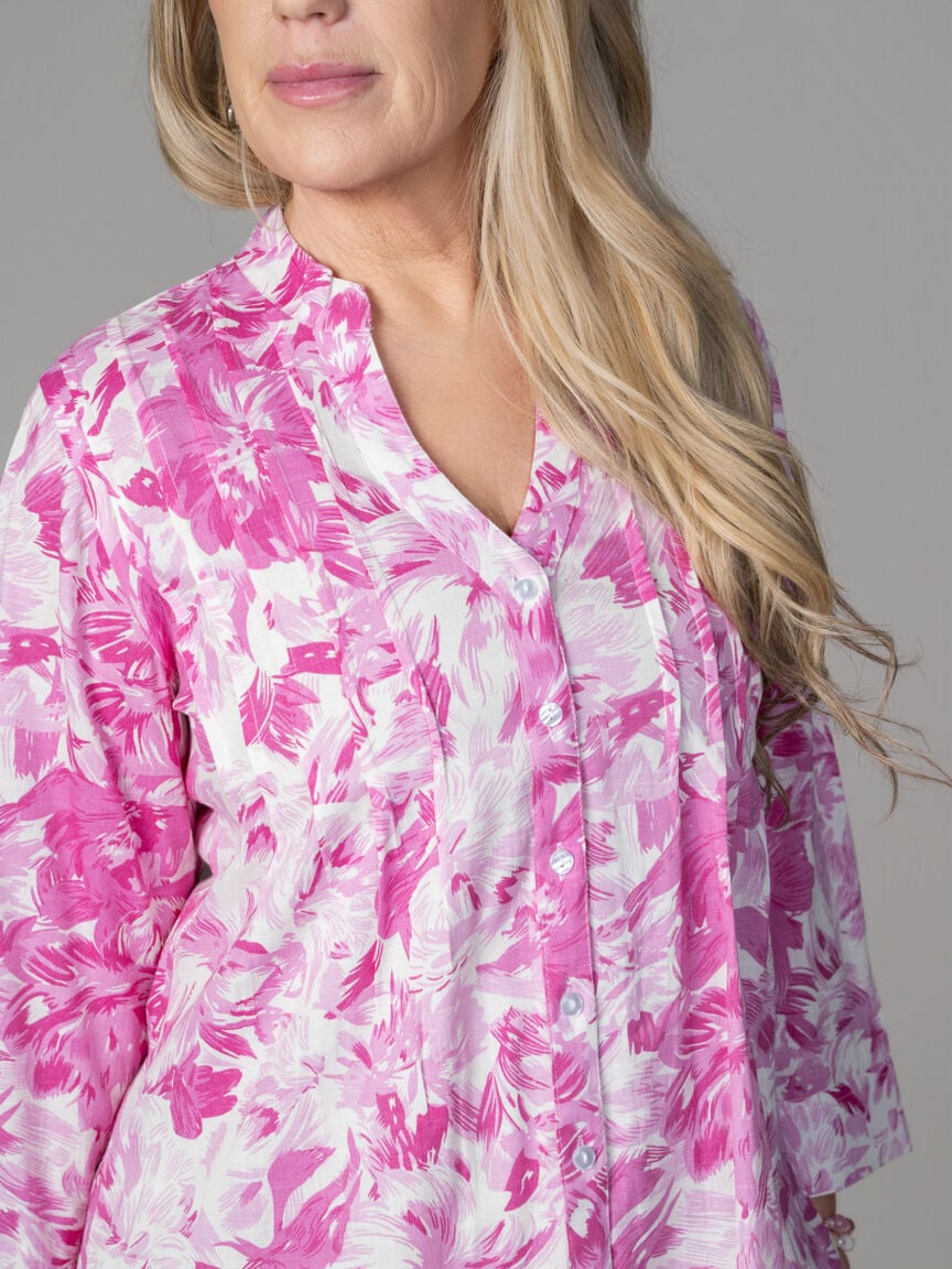 3/4 Sleeve Mandarin Collar Top