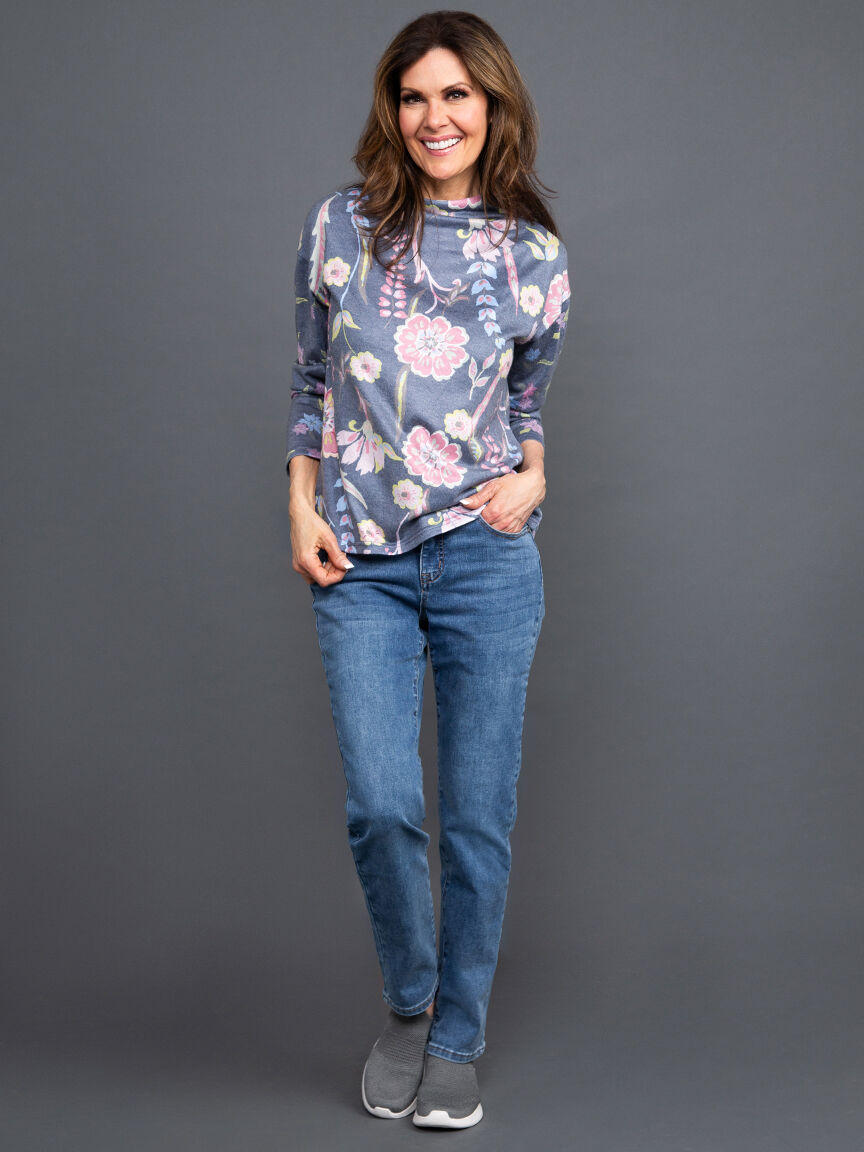Long Sleeve Floral Mock Neck Image 1