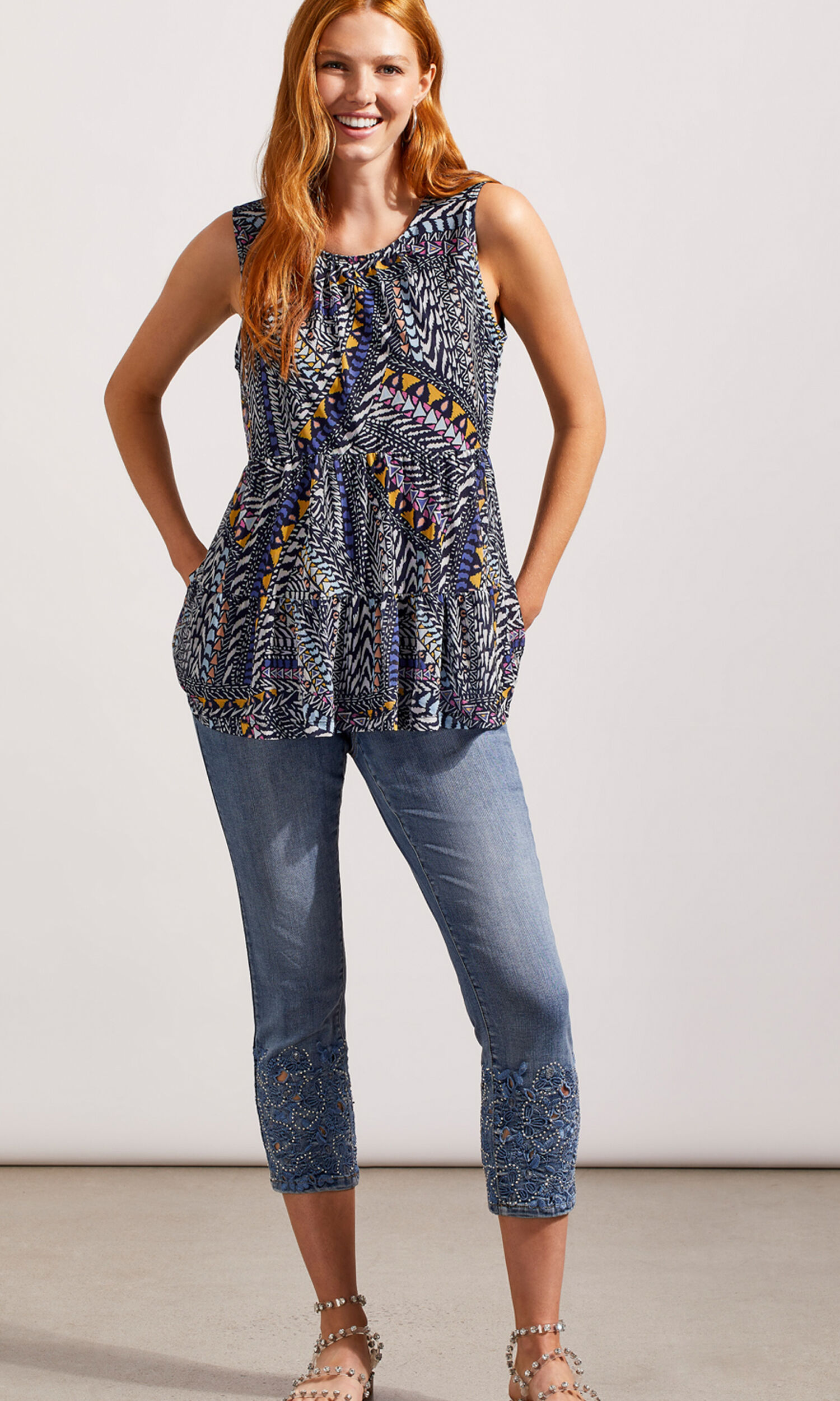 Embroidered Gem Capri  Image 1