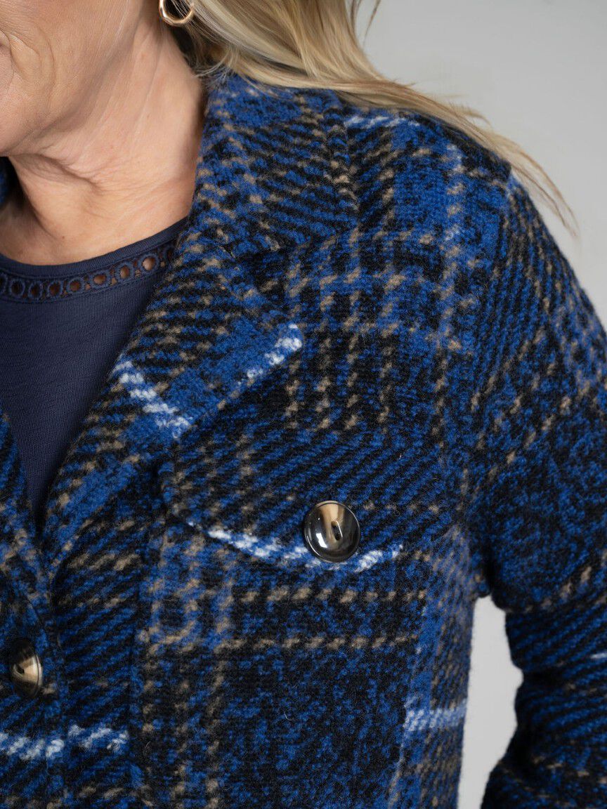 Knit Plaid Notch Collar Shacket