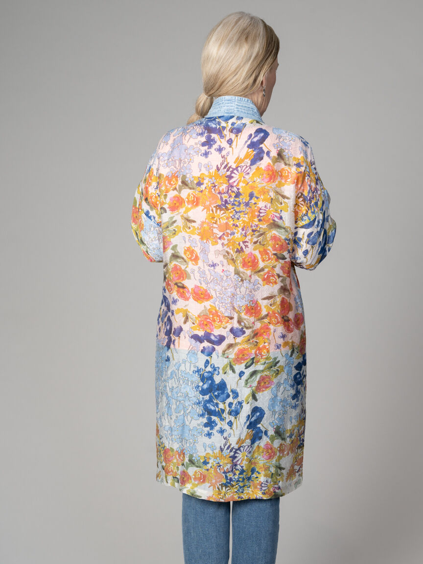 Long Denim Trim Cardigan