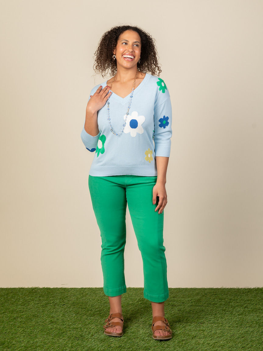 Stretch Cotton Pull-On Straight Leg Capri