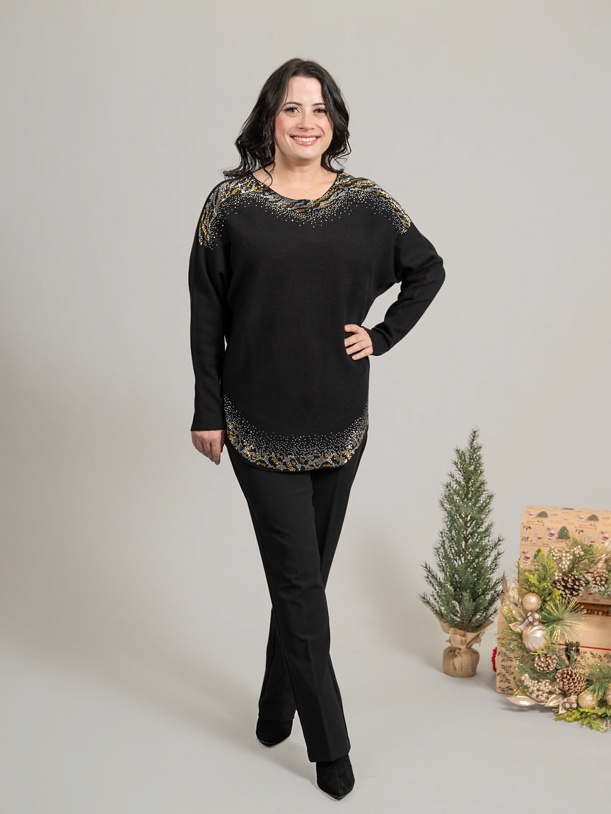 Long Sleeve Dolman Sweater With Hotfix