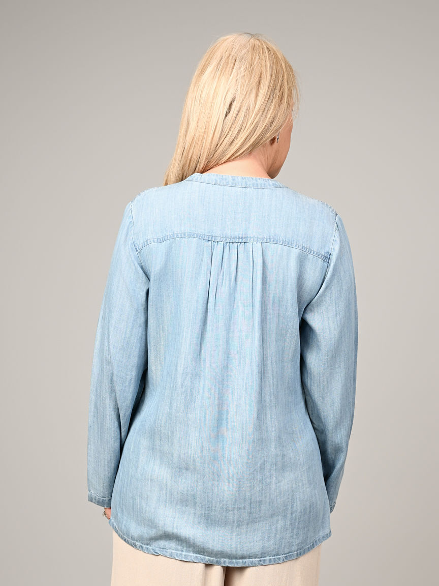 Long Sleeve Denim Tunic With Embroidery