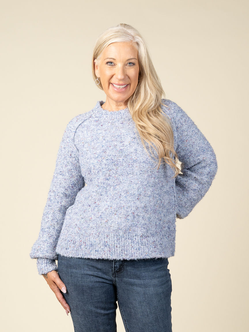 Long Sleeve Boucle Yarn Crew Neck Sweater Image 2