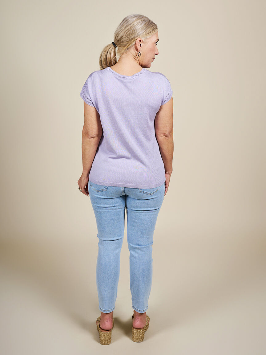 Short Sleeve Sweater with Crochet Detail  Image 2